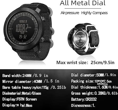 Miniatura 4 de HOOSHU Relojes tácticos para hombres, digitales de supervivencia al aire libre, militares, con banda duradera, podómetro, calorías, Apache, 46negro,