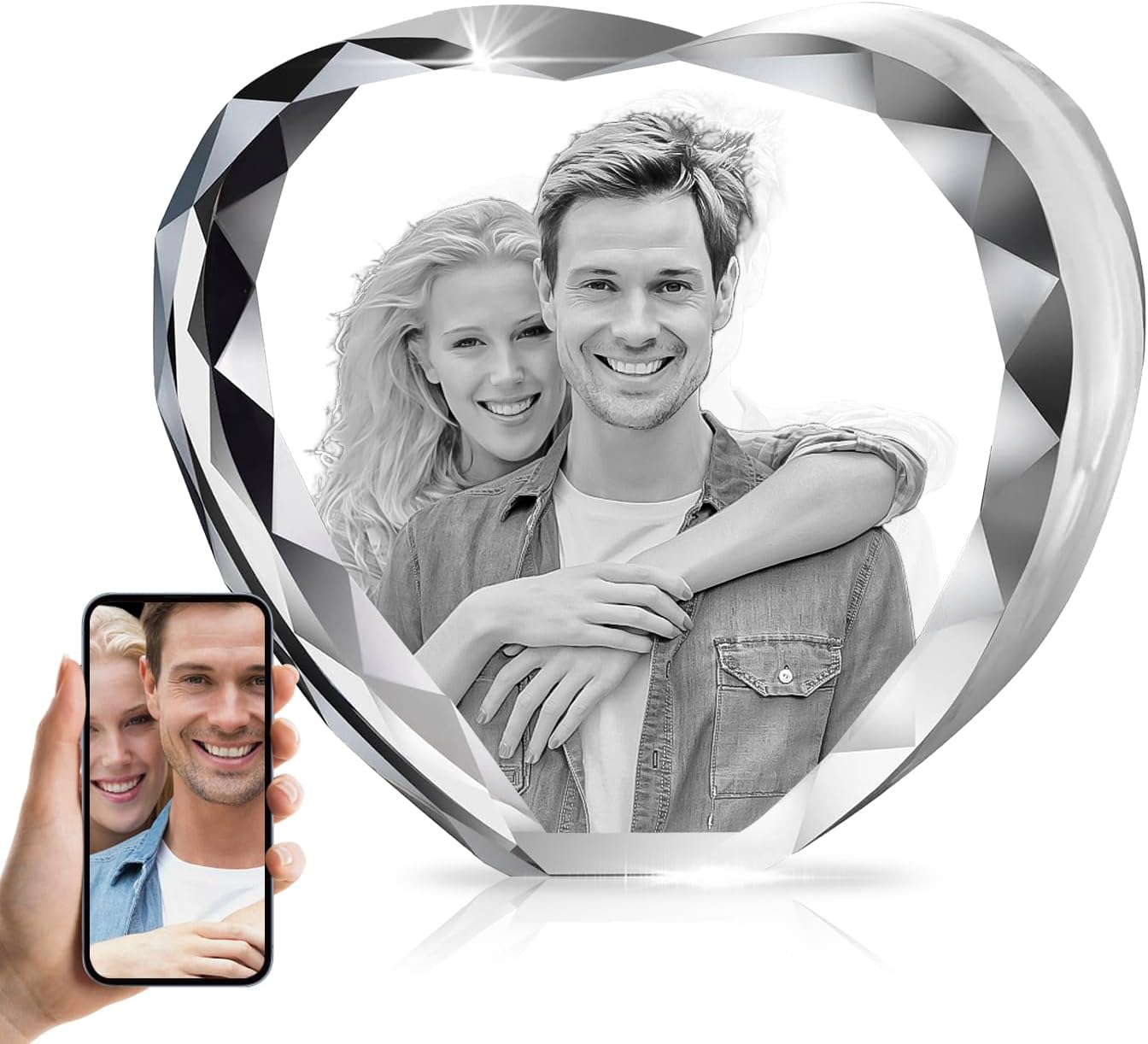 HAN'S LASER Personalized 3D Crystal Photo Heart, Customized Valentines Day, Anniversary, Birthday, Couples Gifts for Woman, Wife, Mom, Girlfriend, Father, Husband