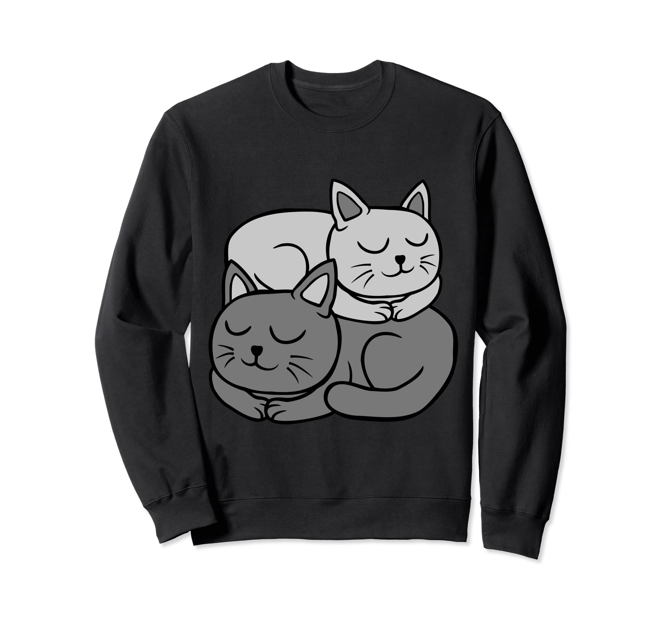 2 Sleeping Cats Lover Drawing Two Lazy Pets Owner Team Sweatshirt