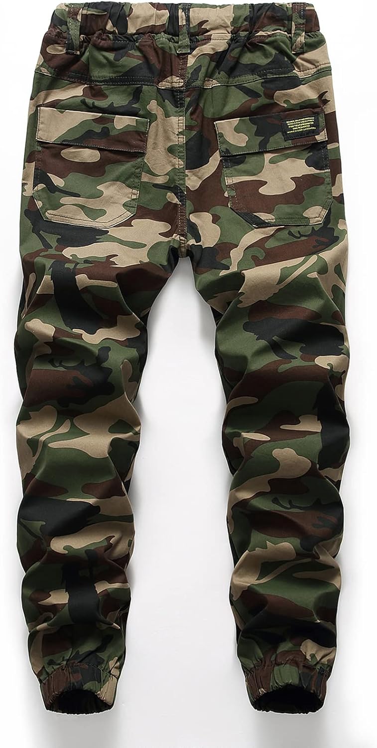 LOKTARC Boys Camo Pants Kids Pull On Drawstring Youth Camouflage Cargo Joggers - Image 3