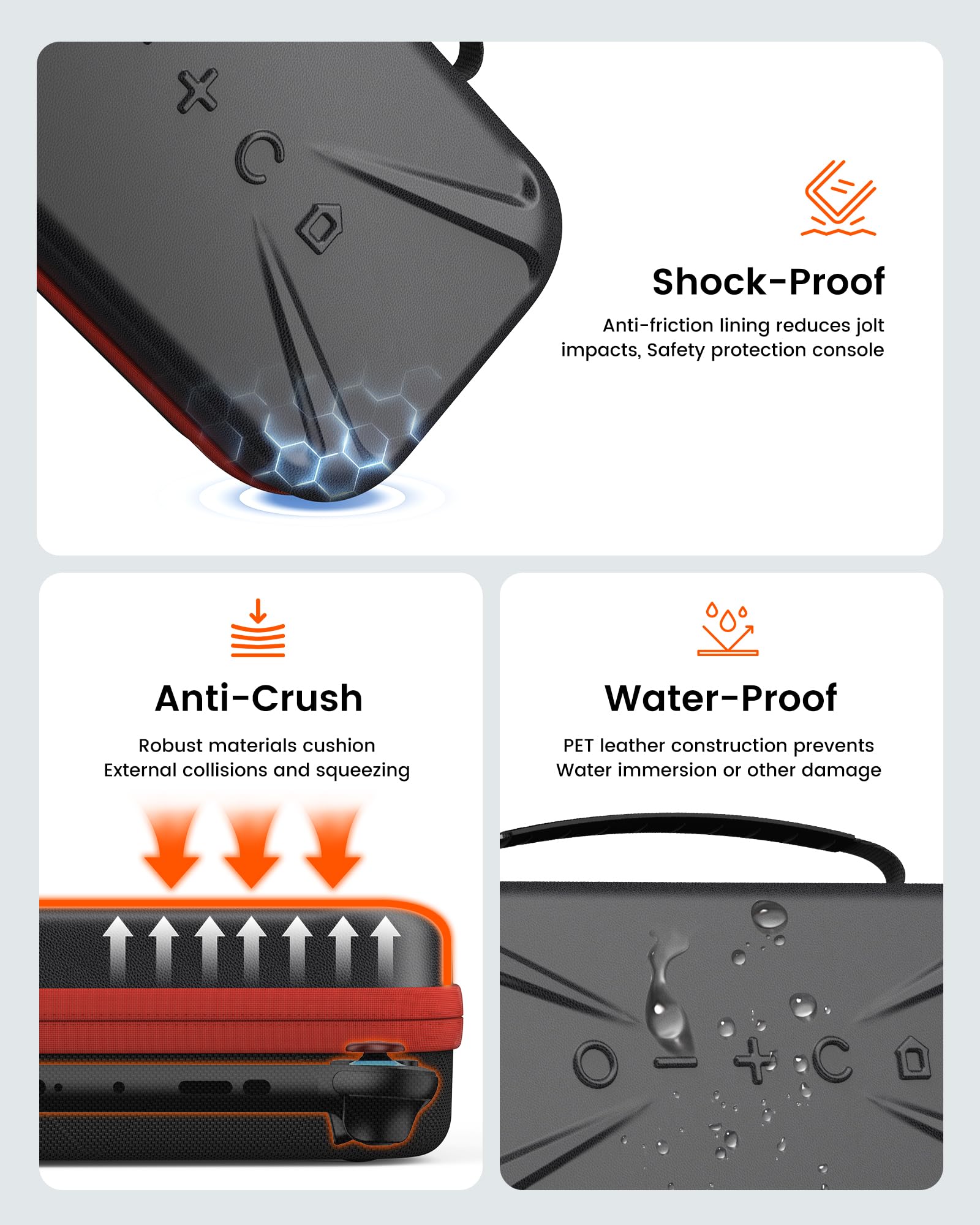 TRANSNOVO Large Capacity Carrying Case Compatible with Nintendo Switch 2 Console & Charger, [Plus Version] Shockproof Waterproof Hard Shell Protective Pouch Portable Travel Case for Accessories, Black — view 8