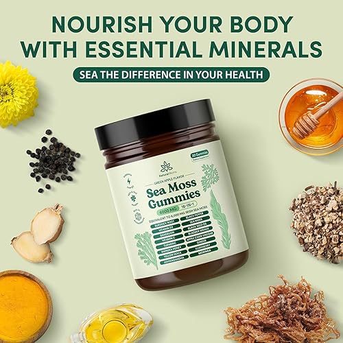 Miniatura 3 de Natural Rems Gomitas de Musgo Marino 16 en 1 - Ashwagandha Aceite de Semilla Negra Sargazo Vejigoso Cúrcuma Vitamina C y D3 con Manuka Raíz