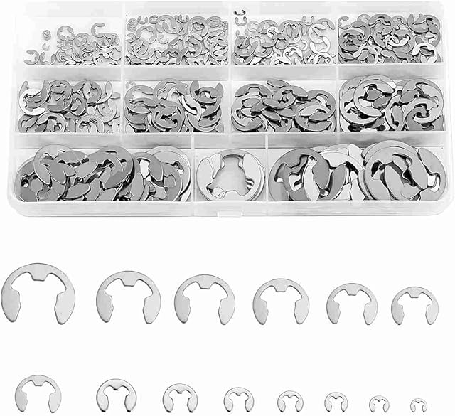 Litorange 390pcs 14 Sizes 304 Stainless Steel E-Clip Retaining Snap Opening Ring Circlip Kit 1.5/2 /2.5/3/3.5/4/5/6/7/8/9/10/12/15mm with Plastic Box
