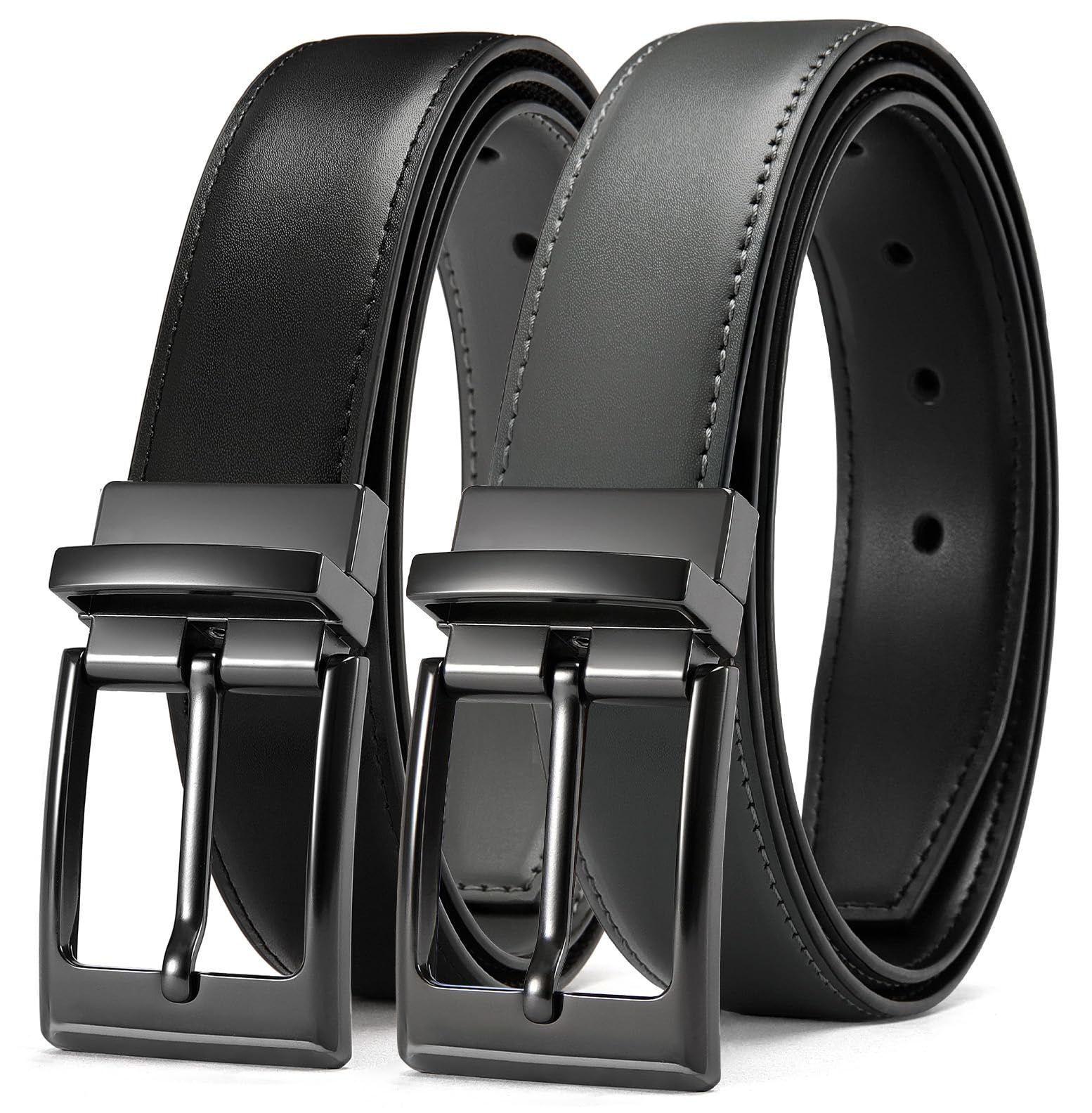 CHAOREN Boys Belt, Most Size Kids 1 1/4" Dress Reversible Belt for Youth - One Leather Belt Two Style | 1 Belt, 2 Colors, Trim-to-fit, Classic Style, Comfortable Fit, School uniforms, dress wear and everyday use Black/Grey Medium