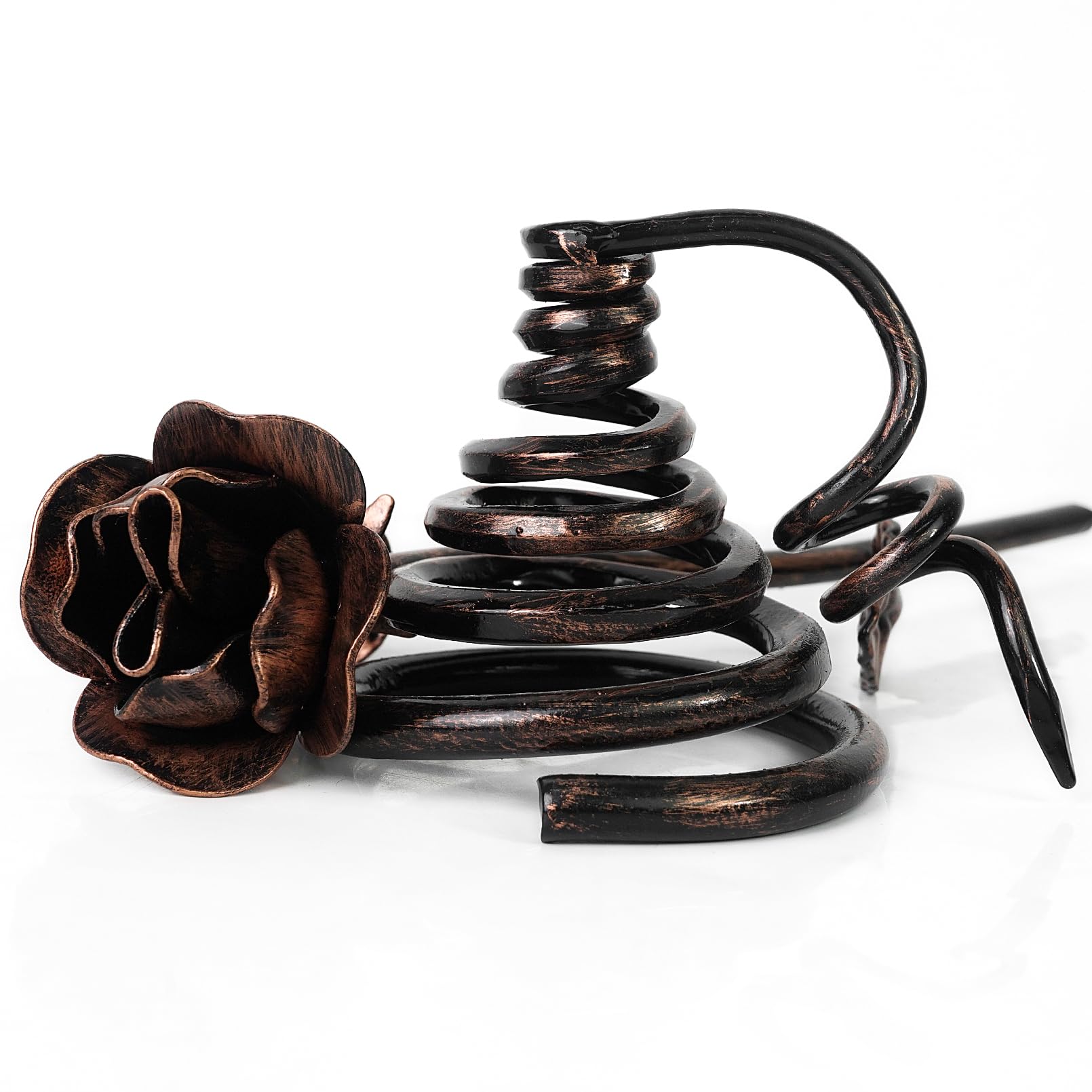 Aoneky Rose Éternelle en Fer Forgé avec Base, Forgé à la Main | Rose Artisanal Cadeau pour Marriage Anniversaire Noël Mère Femme, Cuivré