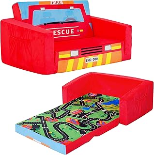 MallBest Kids Sofas Children's Sofa Bed Baby's Upholstered Couch Sleepover Chair Flipout Open Recliner(Red/Fire