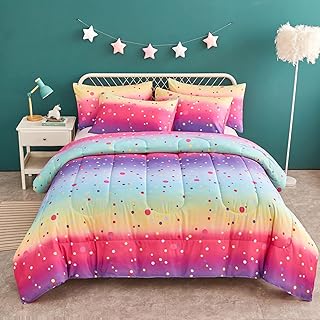 Yogeneg Colorful Polka Dots Kids Comforter Sets Twin Size for Teen Girl ...