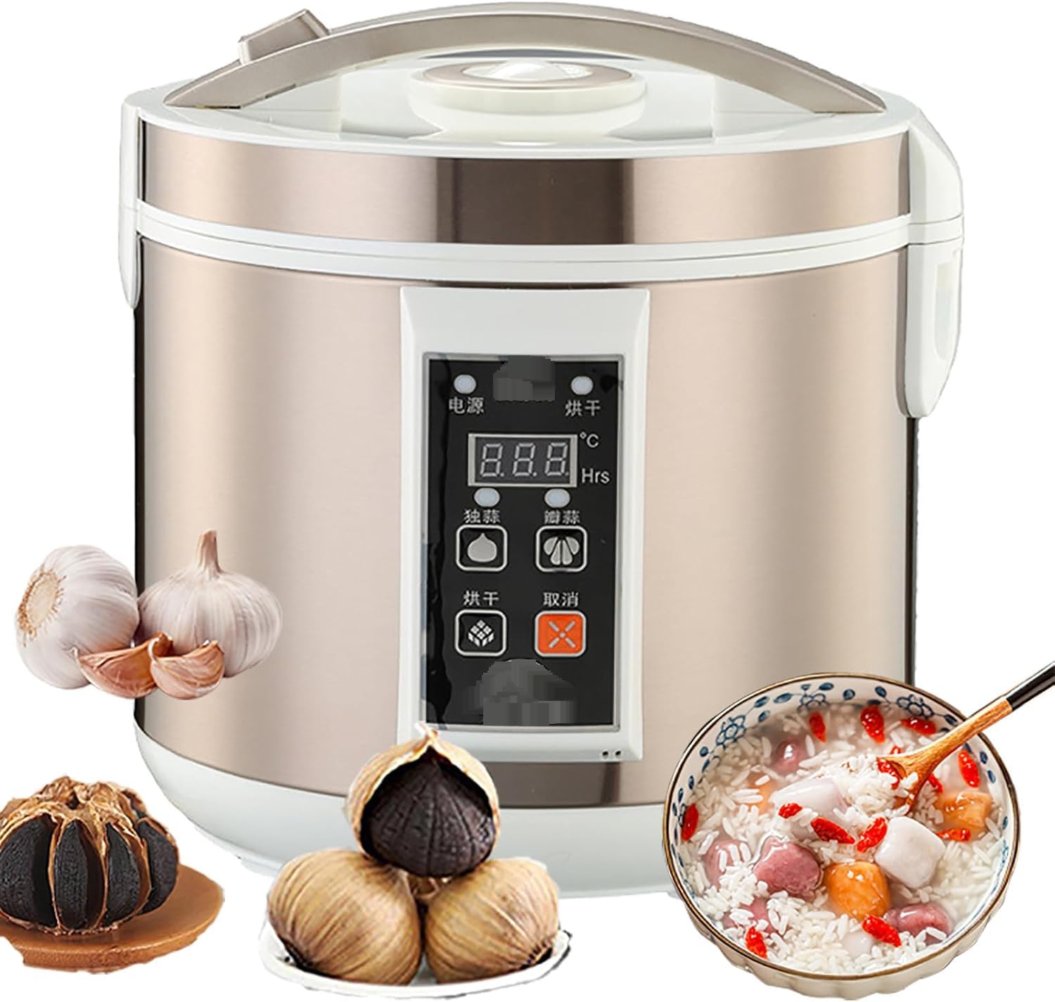 6L Nero Aglio Maker con Cestello in Acciaio Inox.Adatto per yogurt, natto, aceto di frutta, ecc.Dispone di riscaldamento intelligente del timer, memoria di spegnimento e funzionamento con un solo puls