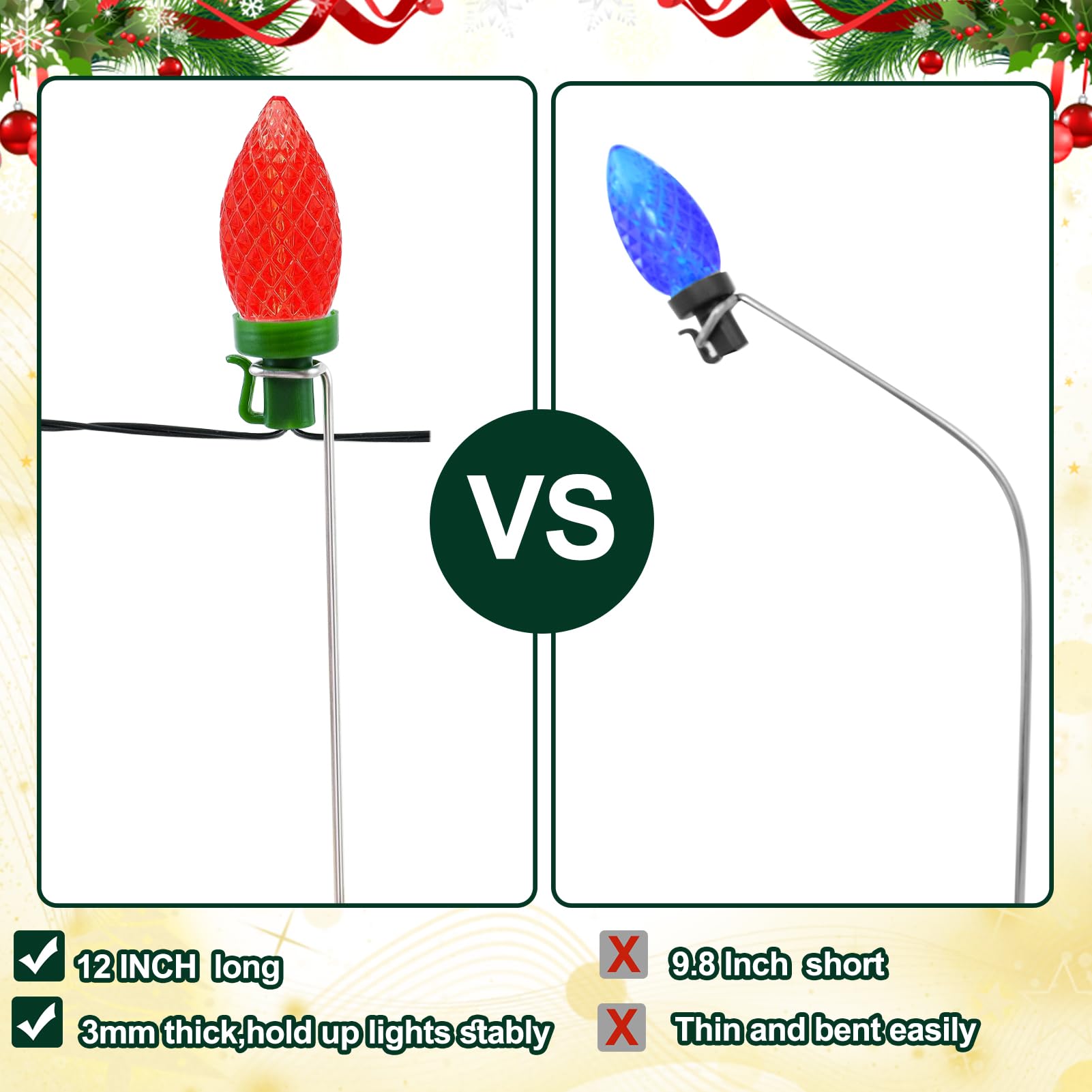 Pali di luce natalizia da 30 cm, confezione da 60 luci natalizie da cortile, pali in metallo, universali, per giardino, prato, vacanze, luci per stringa C7 C9, pali da terra per luci di Natale su