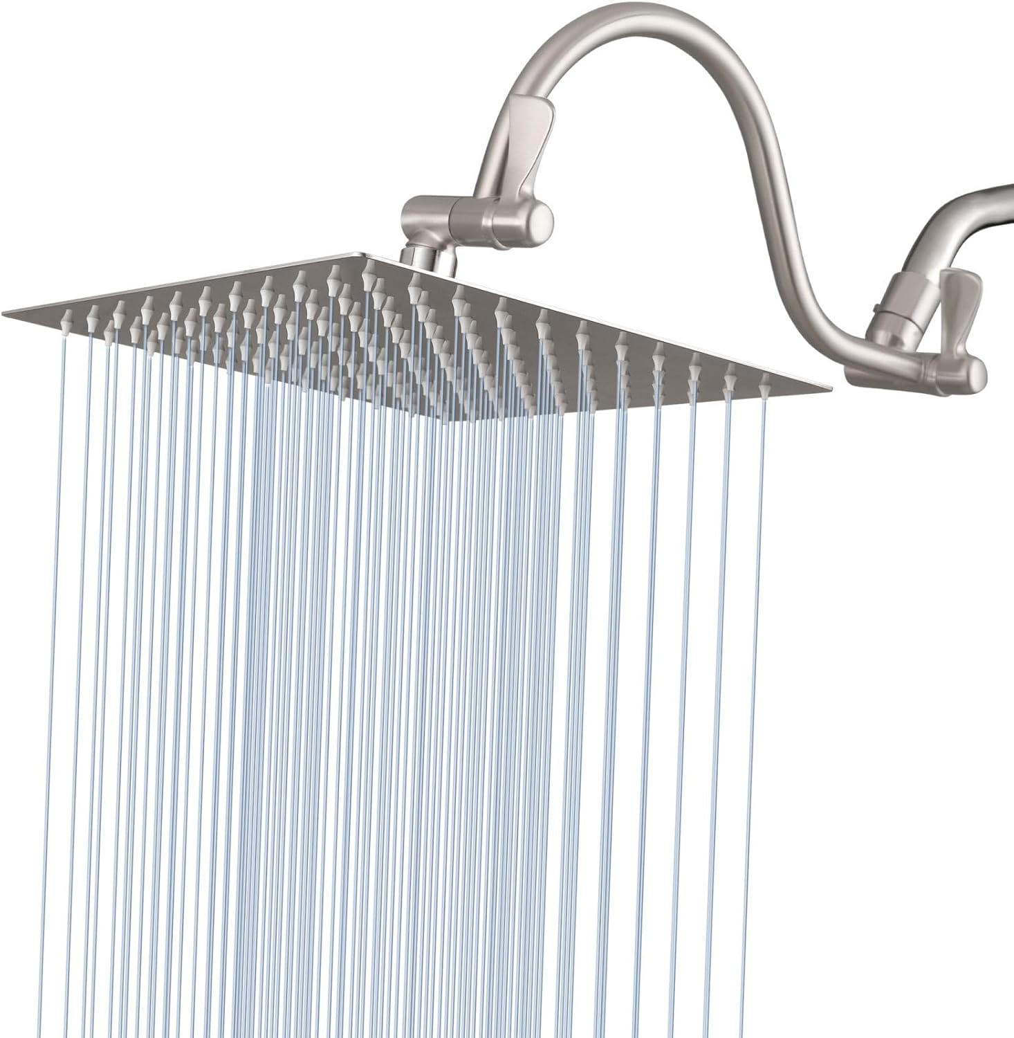 Voolan 10" Square Rain Shower Head with 14" Extension Arm, Adjustable Angle and Height, Stainless Steel Bathroom High Pressure Rainfall showerhead, 2.5GPM Brushed Nickel