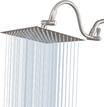 Voolan 10" Square Rain Shower Head with 14" Extension Arm, Adjustable Angle and Height, Stainless Steel Bathroom High Pressure Rainfall showerhead, 2.5GPM Brushed Nickel