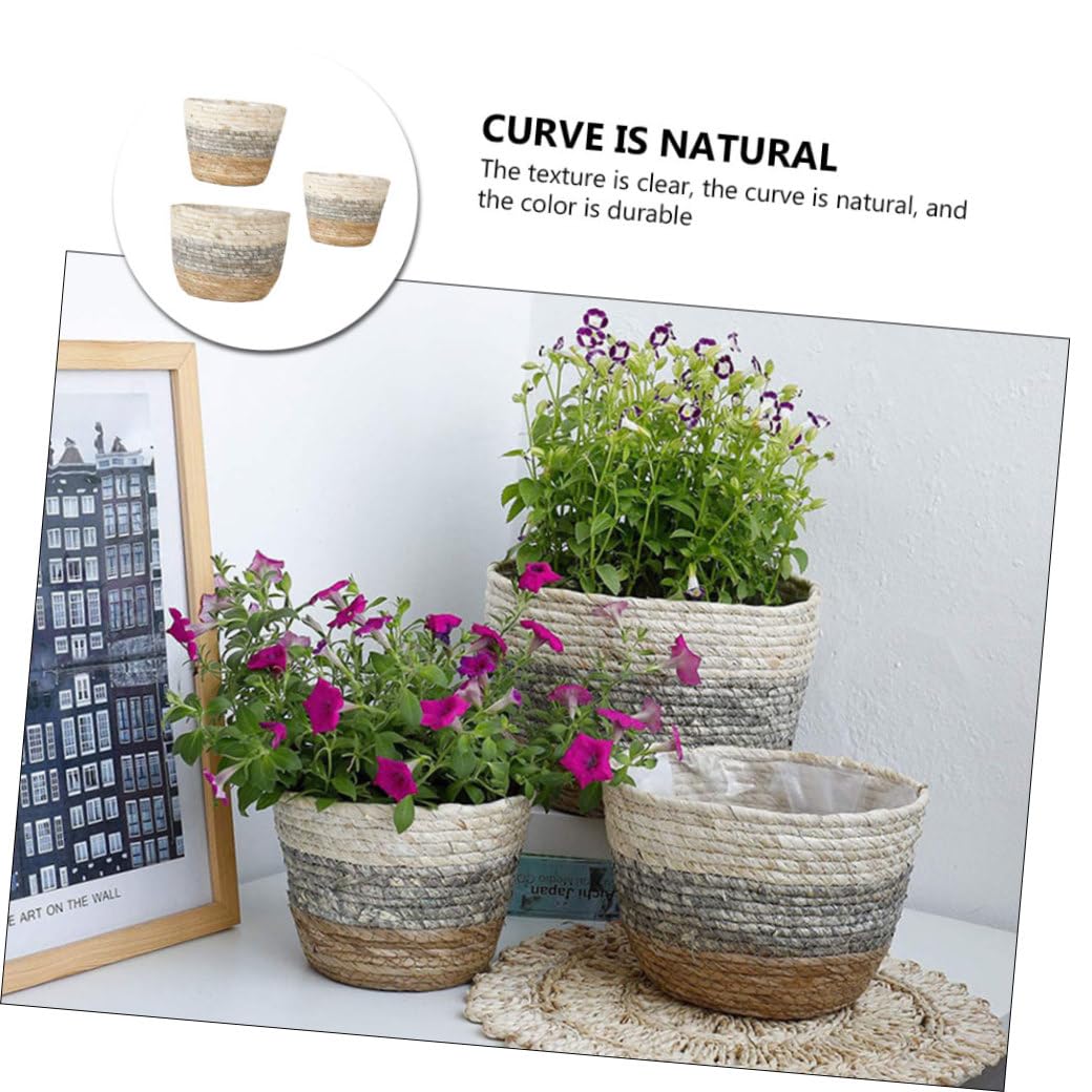 Toyvian 3 Stück Handgewebte Strohblumentöpfe Konisch S–l Dekorative Pflanzgefäße für Balkon Garten Terrasse Leicht und Langlebig Zufällige Farbe
