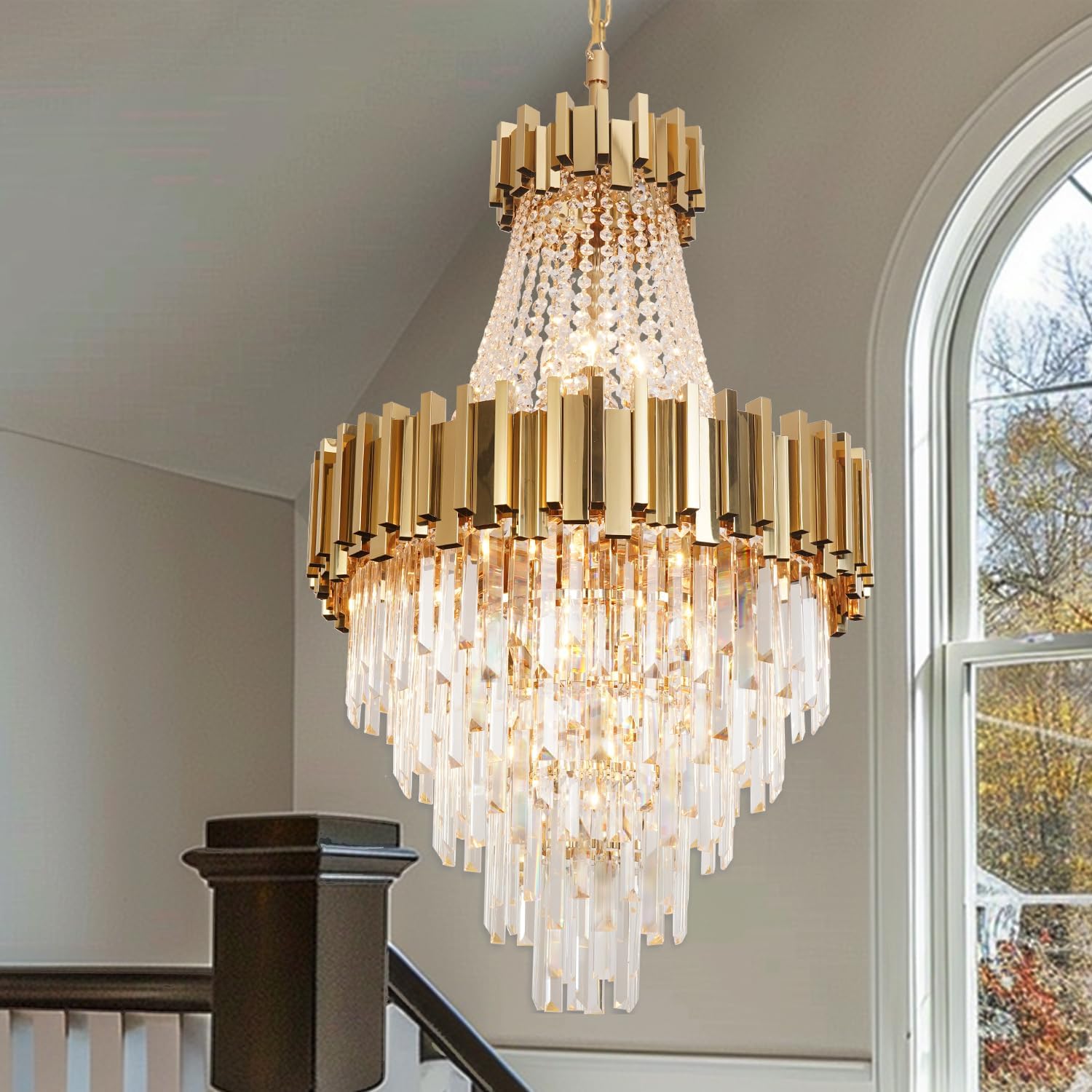 Foyer Chandeliers for High Ceilings Gold Chandelier Light Fixture Crystal Chandeliers for Dining Room Extra Long Modern Chandelier for Living Room Bedroom Entrance Stairway Empire
