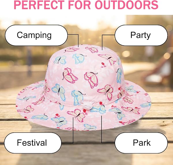 JSTHHTT 2 Pieces Children's Sun Hat, Girl Hat, Wide Brim Sun Hat, Children Foldable Beach Sun Hats, Adjustable, UPF 50+, 3-8 Years - 5