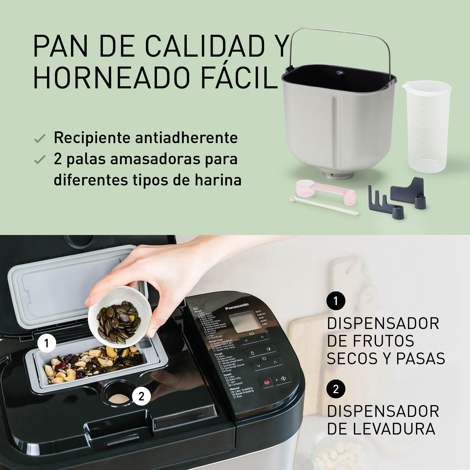 Panasonic SD-YR2550SXE Panificadora Automática con Dispensador, 850 W, Sensor de Temperatura, Temporizador Digital 13H, 31 Programas, Plateado