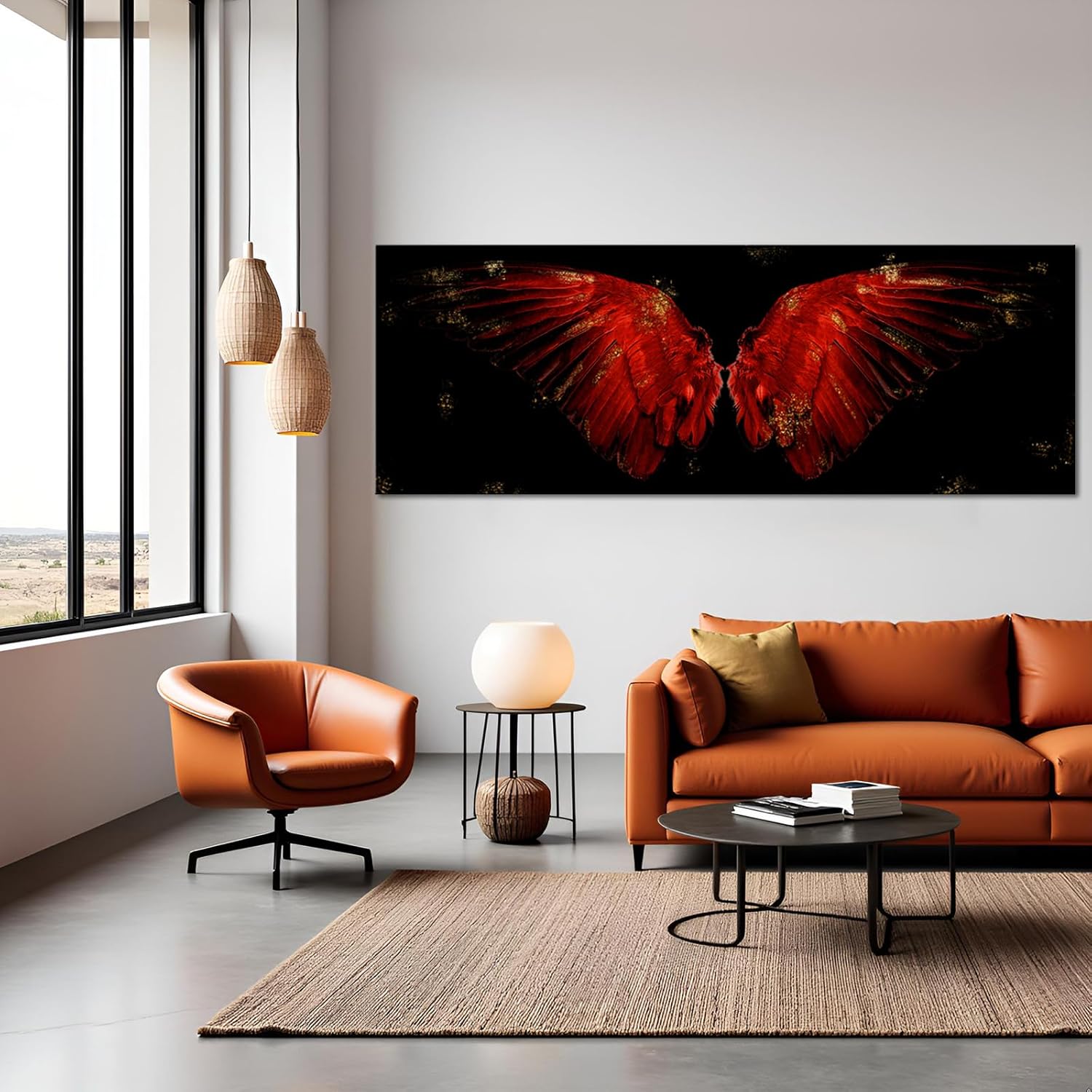 Conipit Black and Red Wall Art Angel Wing Pictures Canvas Powerful Wing Painting Modern Artwork for Bedroom Living Room Bathroom Office Home Decor Framed (Large)