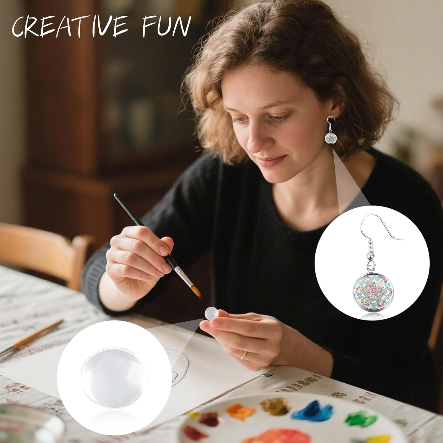 100 Pcs Stainless Steel Earring Making Kit, Includes 50 Pcs 12mm Earring Blanks with Hooks and 50 Pcs Clear Glass Cabochons, Jewelry Making Supplies for DIY Crafts (Silver) - Image 4