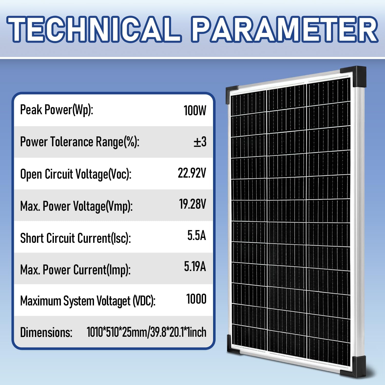 Solar Panel Kit 100W 12V Monocrystalline,Battery Maintainer +20A Solar Charge Controller +16.4Ft Extension Cable with Battery Clips O-Ring Terminal for RV Marine Boat Off Grid System