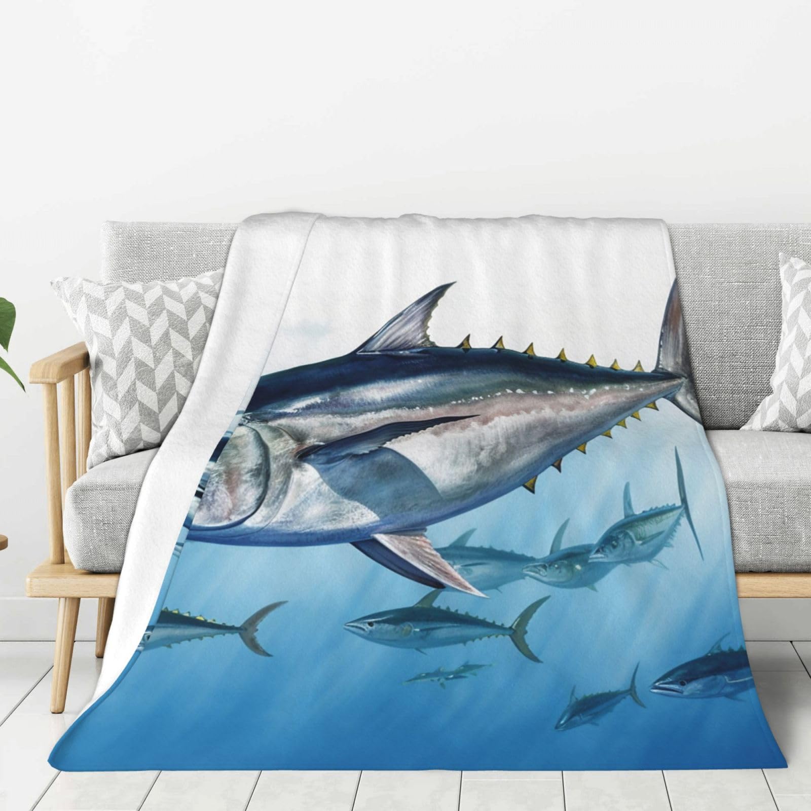 Bluefin Tuna Thunnus Throw Blanket Plush Flannel Fleece Blanket, Soft Lightweight Cozy Blankets 80"X60" for Bed Couch Sofa Travel