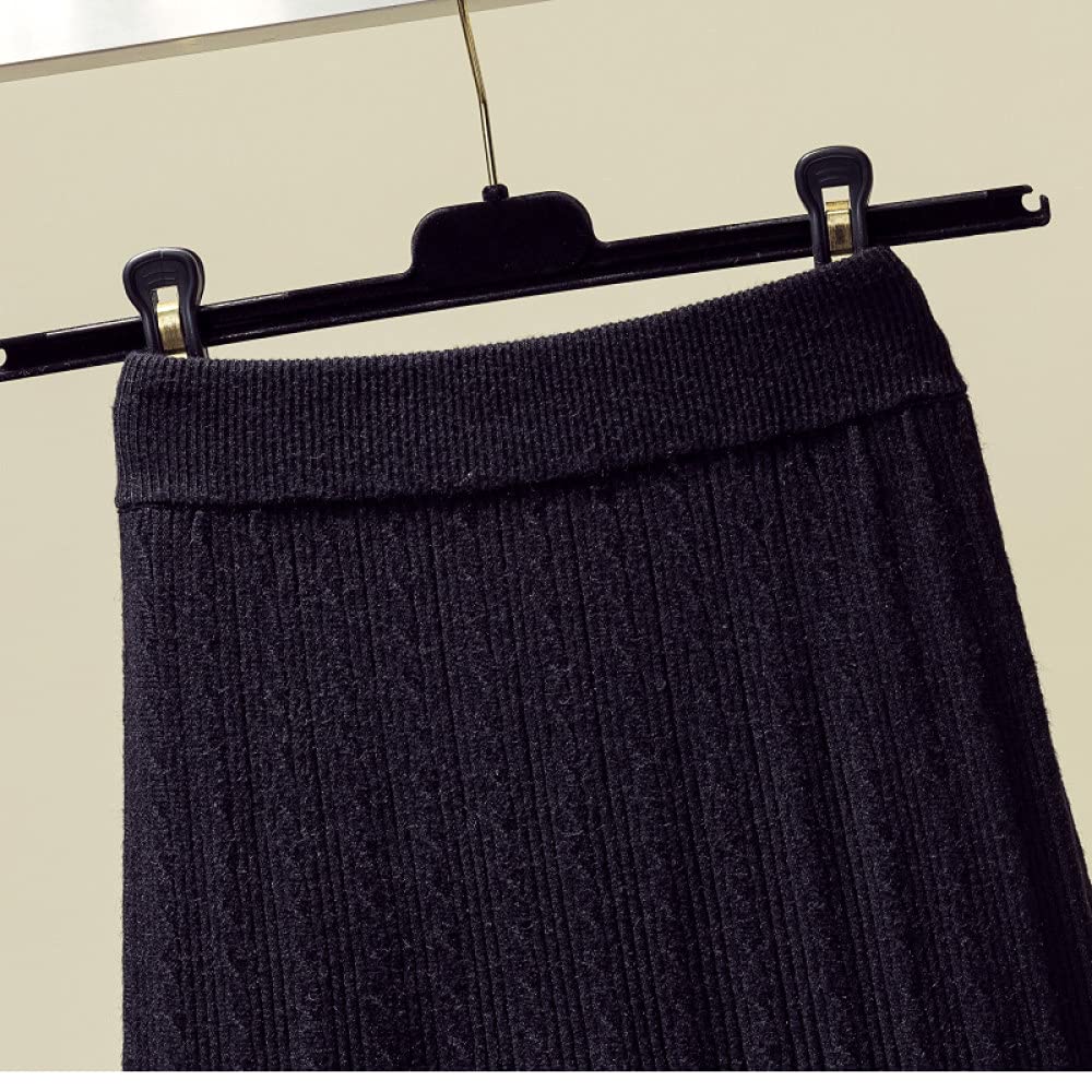 Faldas para Mujer Cintura Elástica,Faldas De Punto Acanaladas para Mujer Falda De Invierno A Cuadros Vintage Elástica para Mujer Falda De Talle Alto Faldas Plis(Black)