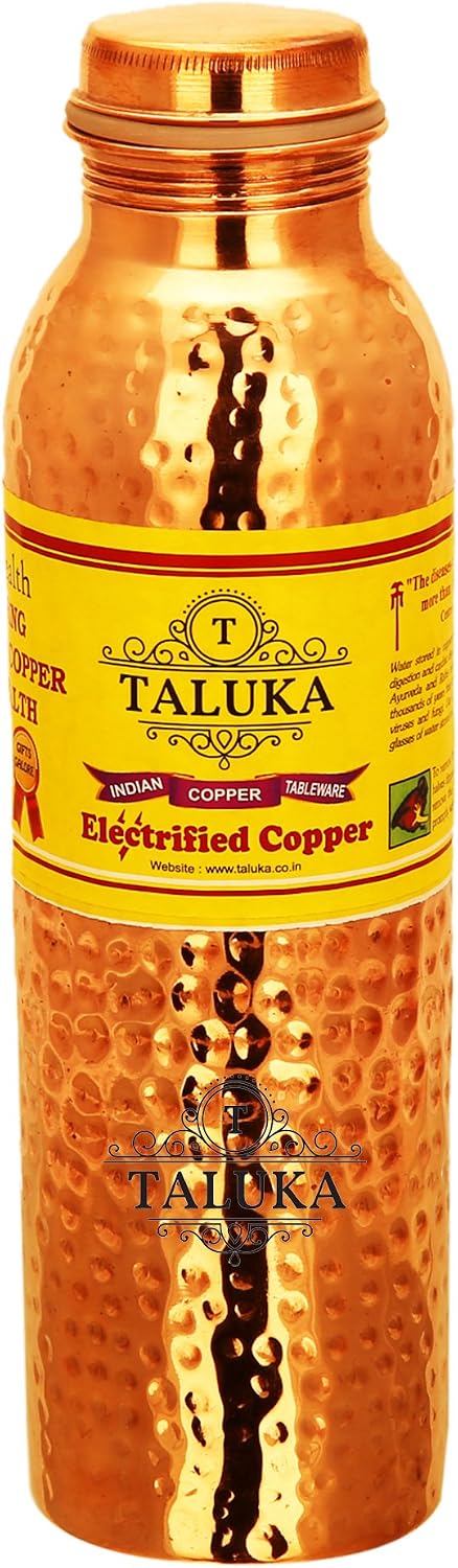 Taluka 2.5" x 10" Pure Copper Handmade Copper Hammer Bottle Water Bottle Ayurvedic Health Benefits Copper Bottle Capacity 1000ml