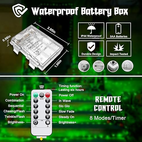 Vista 113 de JMEXSUSS Paquete de 2 luces de hadas azules que funcionan con pilas, 100 luces LED azules de 33 pies impermeables con temporizador remoto, luces