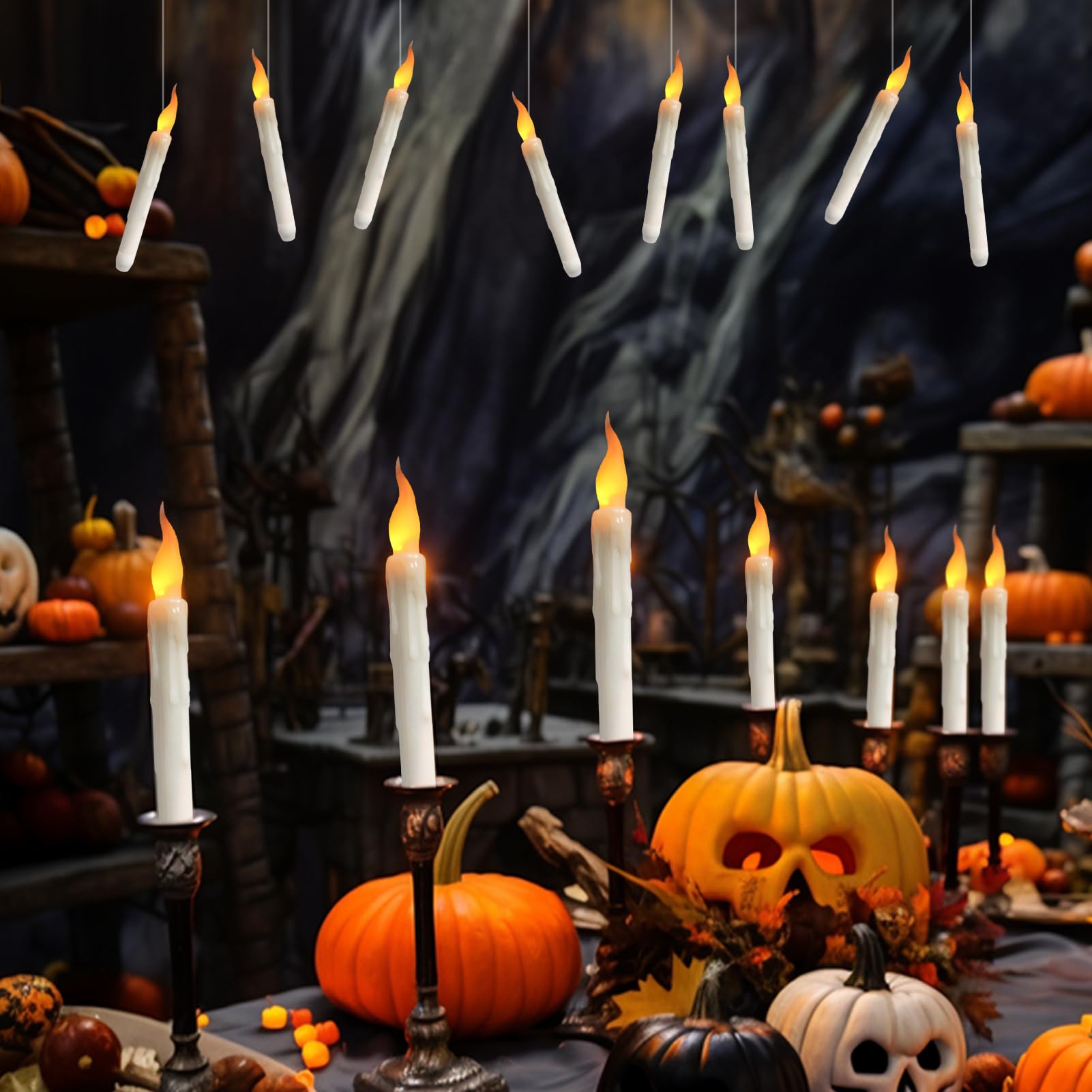 Neween LED Batteries Operated Taper Candles, Flickering Light Flameless Taper Window Candles, Set of 6 Warm Yellow Fake Candles for Halloween, Church, Party