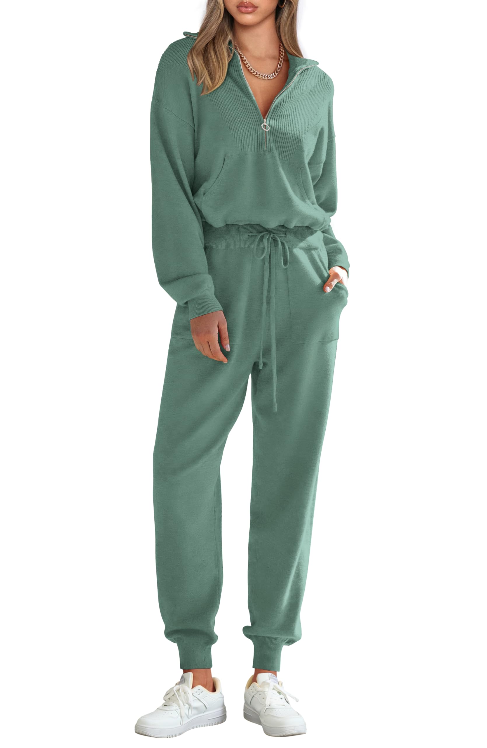 PRETTYGARDEN Women's 2 Piece Sweater Set Pullover Zip Up Sweatshirt Jogger Sweatpants Tracksuit Casual Outfit