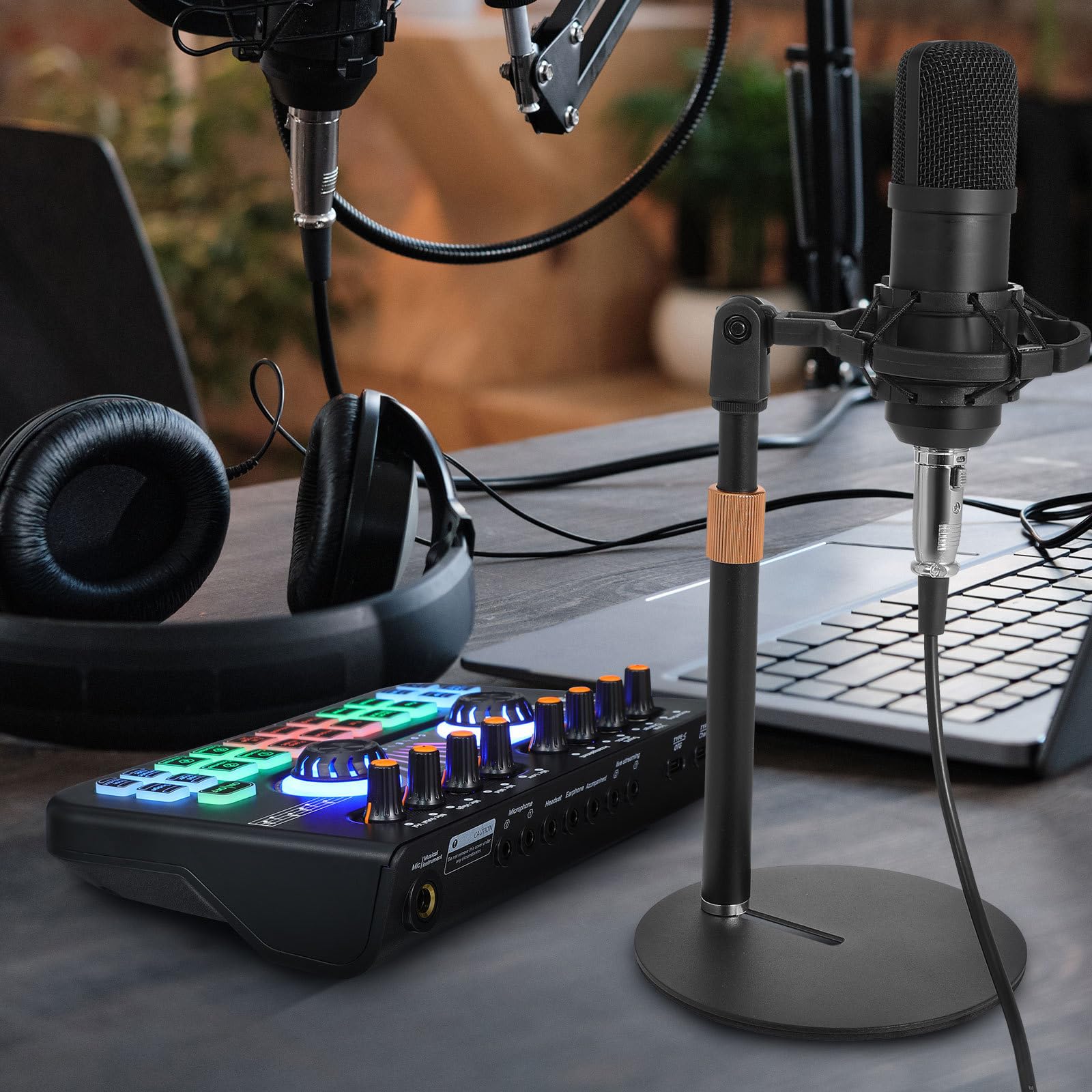 POPETPOP Mixer Audio Professionale per Podcast e Gaming Scheda Audio Stereo, Costruzione Robusta in Metallo e Plastica, per Setup di Streaming e Registrazione