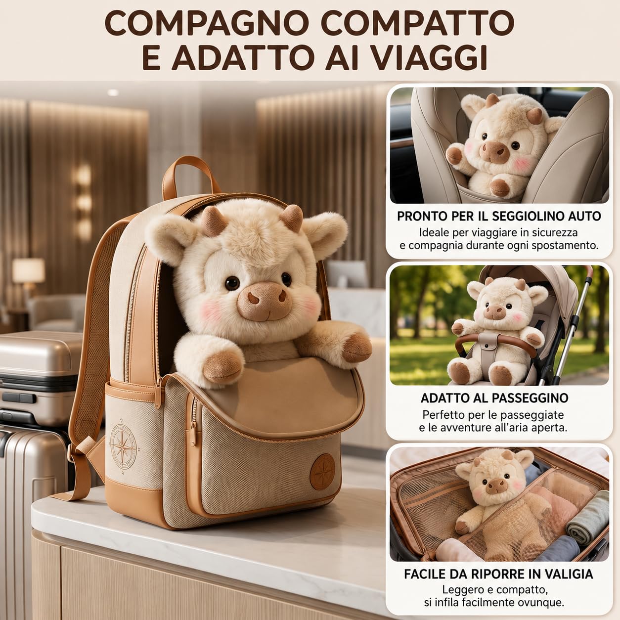 Generico 45/60cm Mucca Peluche Che Corre - Orsetto Che Corre Morbido e Resistente, Il Running Plushie per Bambini, Running Peluche per Decorazione Cameretta e Compagno di Nanna (2, Rosa*Kaki, 60cm)