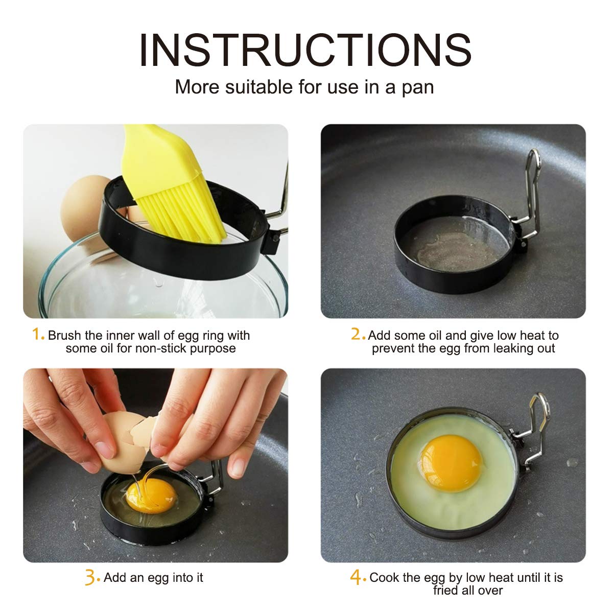 Lot De 4 Moules à œufs Frits / Crêpes En Acier Inoxydable Antiadhésif - Neuf