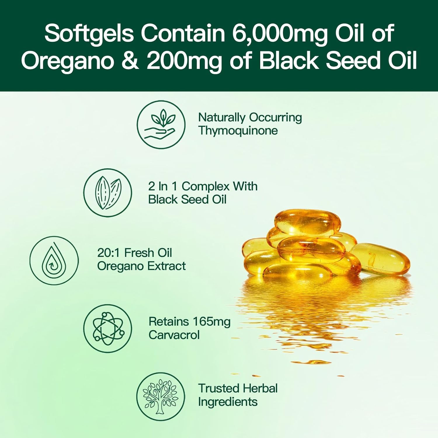Generico Olio di origano, Olio equilibrato di origano con Olio di Semi Neri, Olio di origano Organico, timoquinone, Non OGM