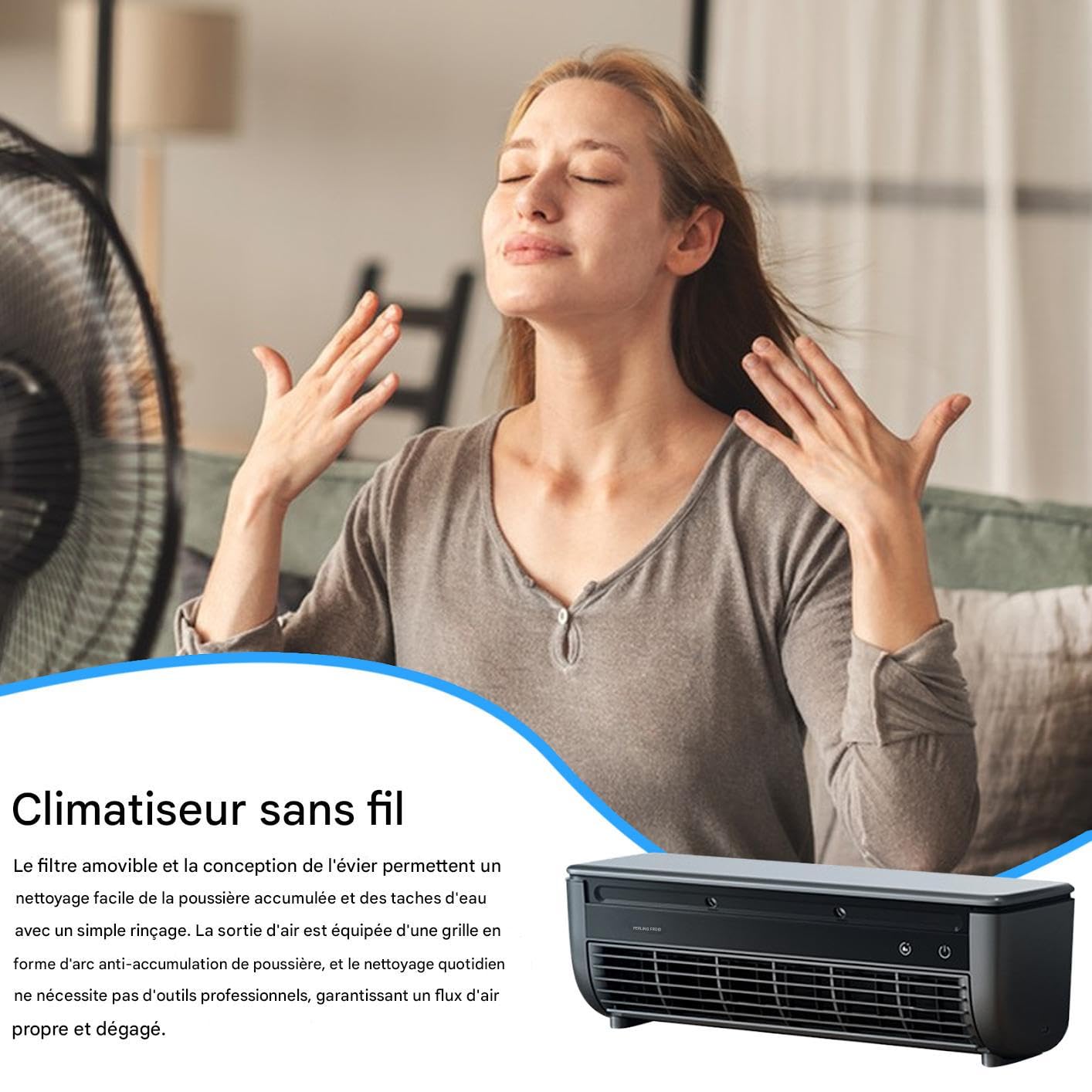 Ventilateur Rafraîchissant Ac Pour Pièce - Ventilateur de Climatisation Murale | Ventilateur Multifonction 3 Vitesses Recharge Sans Fil pour Intérieur Extérieur Maison Bureau Voyage