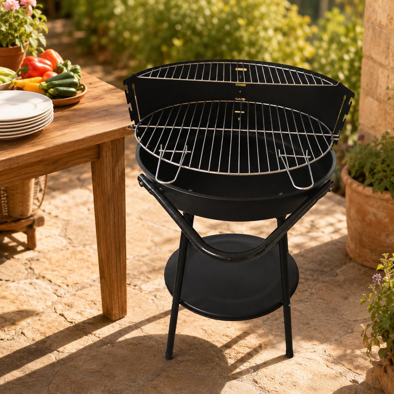 Barbecue a Portatile con Ruote per Campeggio e Griate all'Aperto, Gria a Carbone per 3-5 Persone