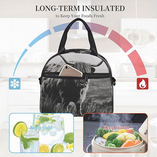 Miniatura 6 de Juoritu Highland Cattle - Bolsa de almuerzo aislada con correas, lonchera para mujeres y hombres, bolsa impermeable para viajes de oficina