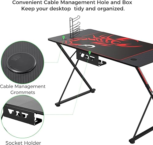 Miniatura 8 de It's_Organized Escritorio para juegos de 47 pulgadas, escritorio para computadora, oficina en casa, escritorio para estudiantes, en forma de X con