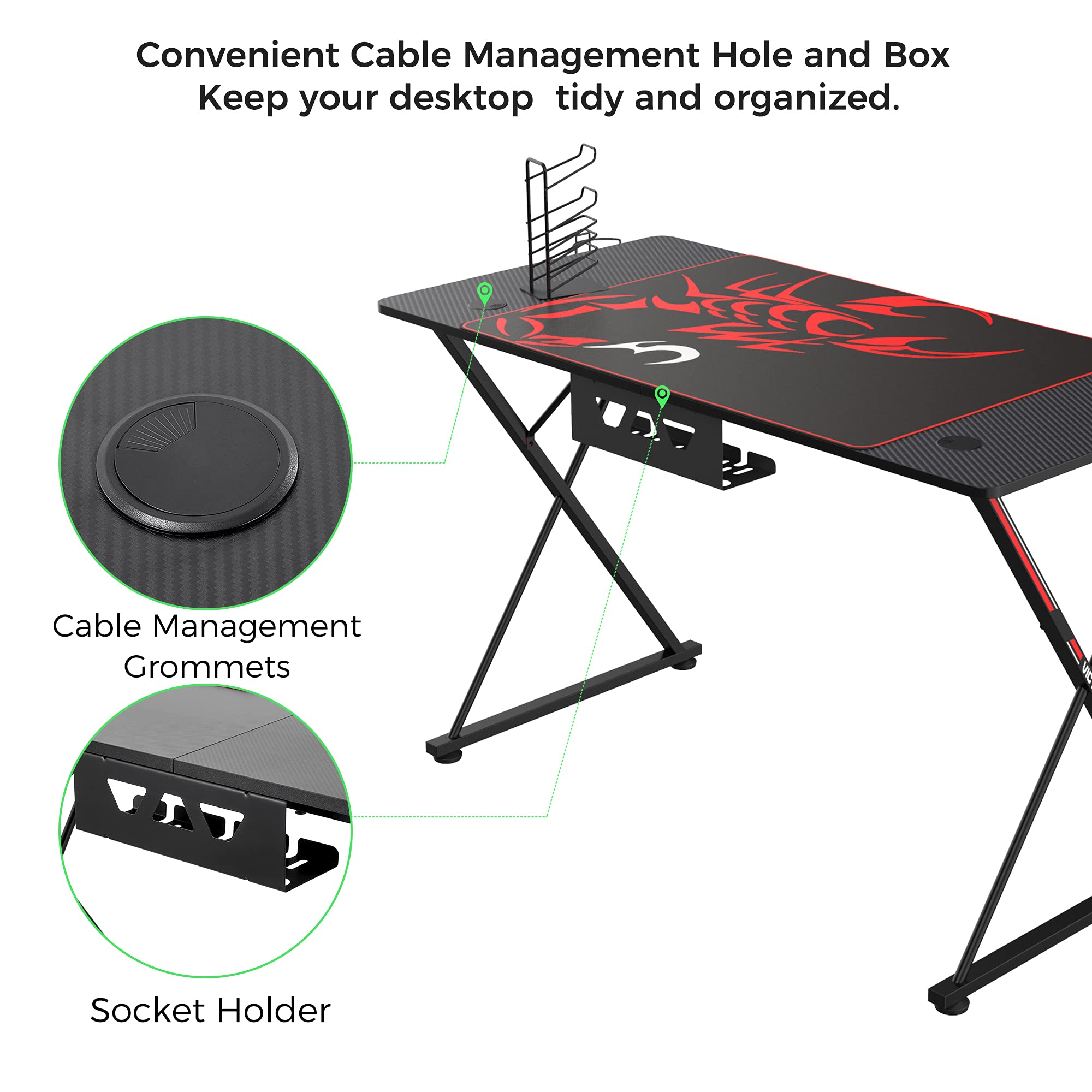 EUREKA ERGONOMIC Gaming Desk 120 * 60cm XShaped Computer Gaming Desk