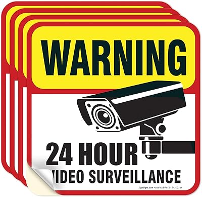 Video Surveillance Sign Stickers,(4 Pack) 5x5 4 Mil Sleek Vinyl Decal Stickers Weather Resistant Long Lasting UV Protected/Waterproof, Made in USA by Sigo Signs