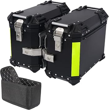 Side cases motorcycle,38L Motorbike Hard Side Saddlebag Box Trunk Tour motorcycle panniers Side Case Black/Silver Color Black, Size A