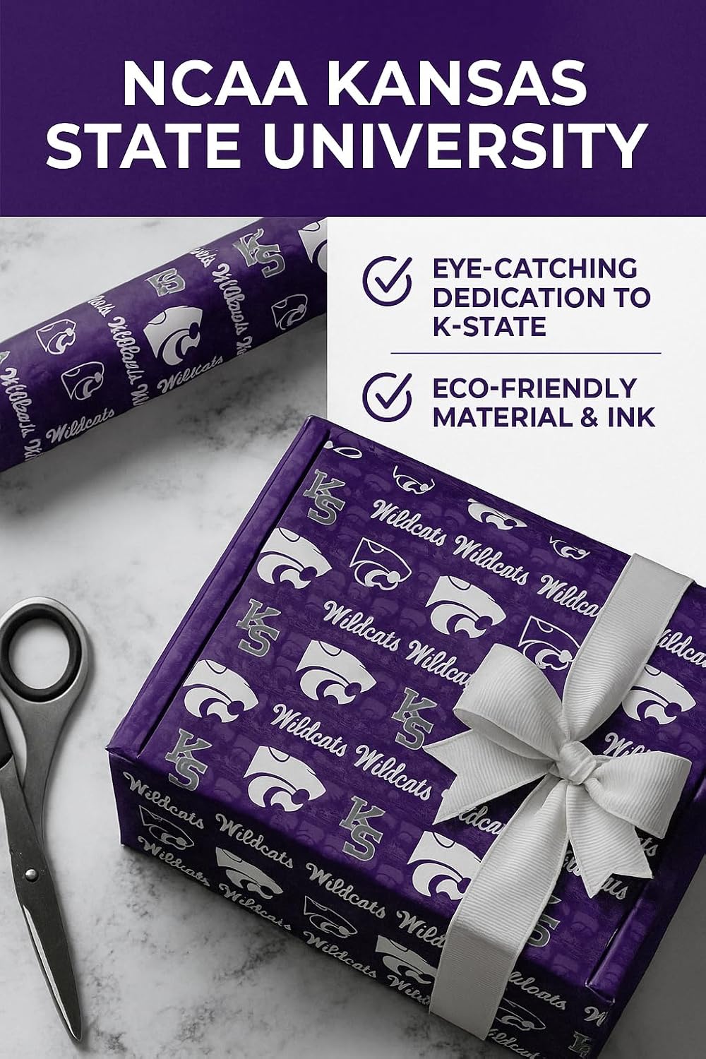 ONDEMAND FAN NCAA Wrapping Paper with Team Tapestry design (Kansas State Wildcats,Wrapping Paper 30" x12')