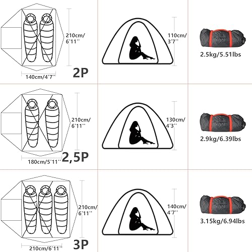 Miniatura 7 de BISINNA Tienda de campaña ligera de 3 estaciones para 22.53 personas, tienda de campaña impermeable UPF40+ con ventilación de doble capa, fácil