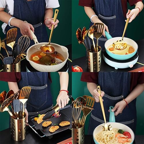 Miniatura 2 de Berglander - Juego de utensilios de cocina de acero inoxidable de 13 piezas con chapado en oro de titanio juego de herramientas de cocina con