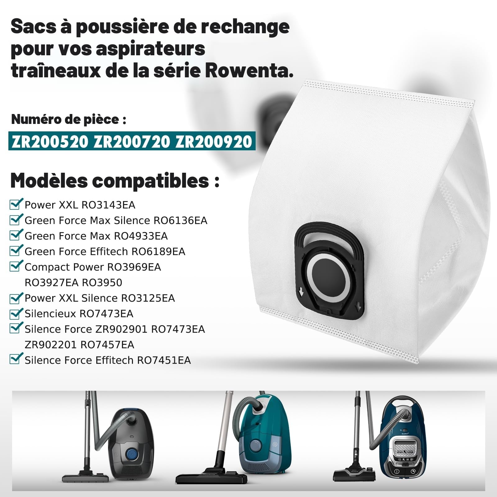 Lot de 10 Sacs Aspirateur Rowenta Hygiène+, Compact Power, Silence Force, X-Trem Power, Moulinex