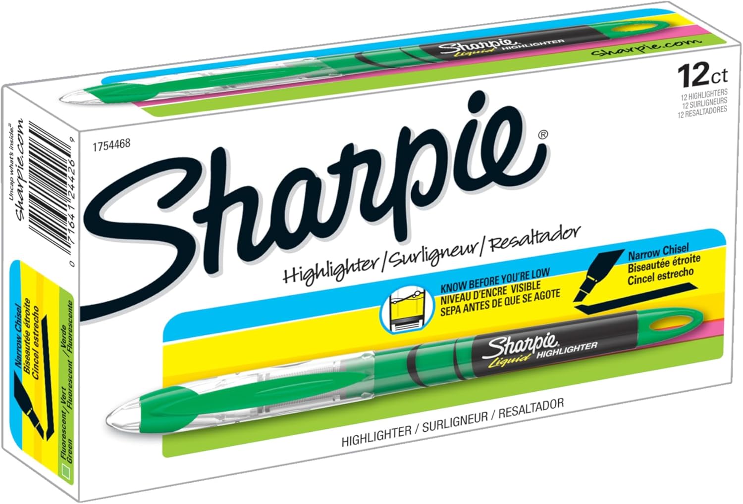 Sharpie Liquid Highlighters, Chisel Tip, Fluorescent Green, Box of 12