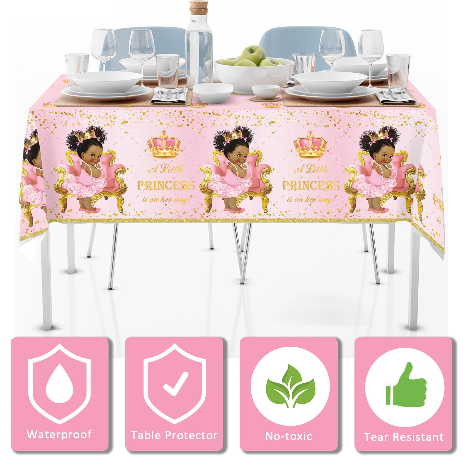 Yuzioey Royal Princess Tischdecken für Babypartys, 274,3 x 137,2 cm, königliche Prinzessinnen-Partyzubehör, 6 Stück