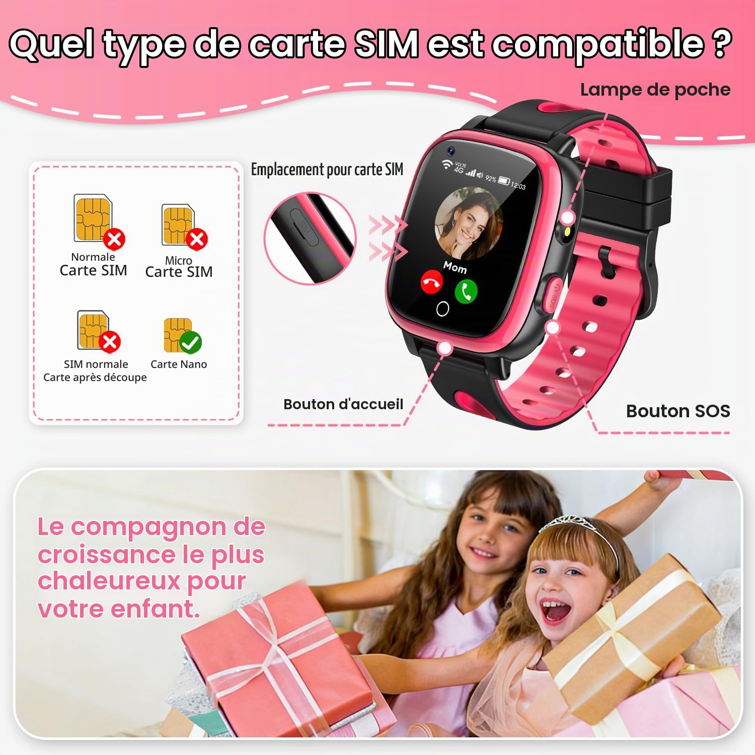 2026 Nouvelle 4G Montre Connectée Enfant avec Appel Vidéo & GPS, SOS, Chat Vocal, IP68 Étanche, Mode École, Podomètre, Réveil, Flashcard, Cadeau pour Garçons et Filles de 4 à 15 Ans – Rouge
