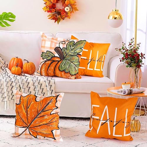 Miniatura 4 de YUJUN 4 fundas de almohada de otoño, 20 x 20 pulgadas, diseño de búfalo, calabaza, hojas de arce, Acción de Gracias, otoño, decoración de sofá para
