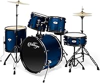 Ashthorpe 5-Piece Full Size Adult Drum Set with Remo Batter Heads - Complete Blue Kit for Beginners & Pros