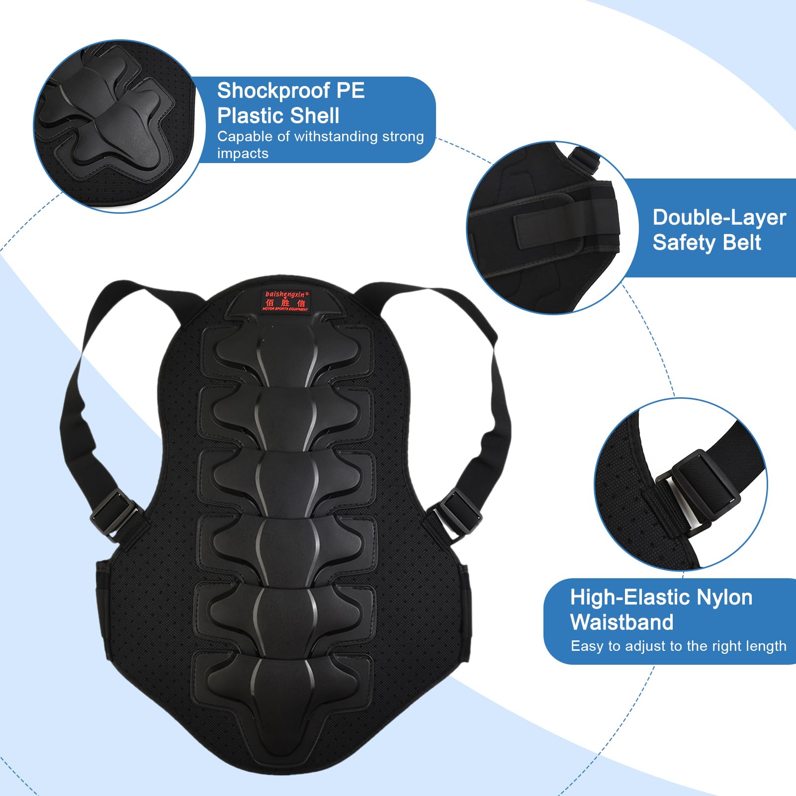 Protector de espalda de motocicleta para deportes de conducción con diseño antigolpes y protección de cintura ajustable