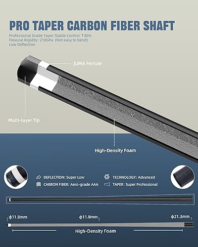 Miniatura 3 de KONLLEN Taco de billar de fibra de carbono con eje cónico profesional, desviación súper baja, taco de billar ébano con incrustaciones hechas a mano